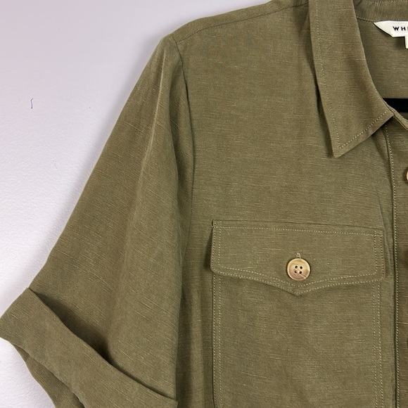 Whistles Utility Linen Blend Button Detail Pockets Shift Dress Size 12 Khaki - Picture 7 of 14